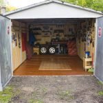 Garage with wooden floor
