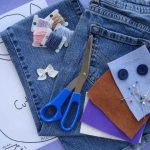 Tesouras, linhas, agulhas e jeans