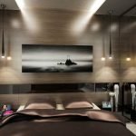 Stretch ceiling in a bedroom in modern style