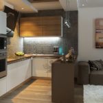 Perabot dapur dengan countertop kayu